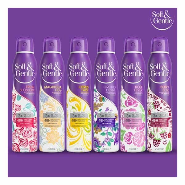 SOFT AND GENTLE,ROSE FEVER DEODOURANT - 6pcs- 250ml